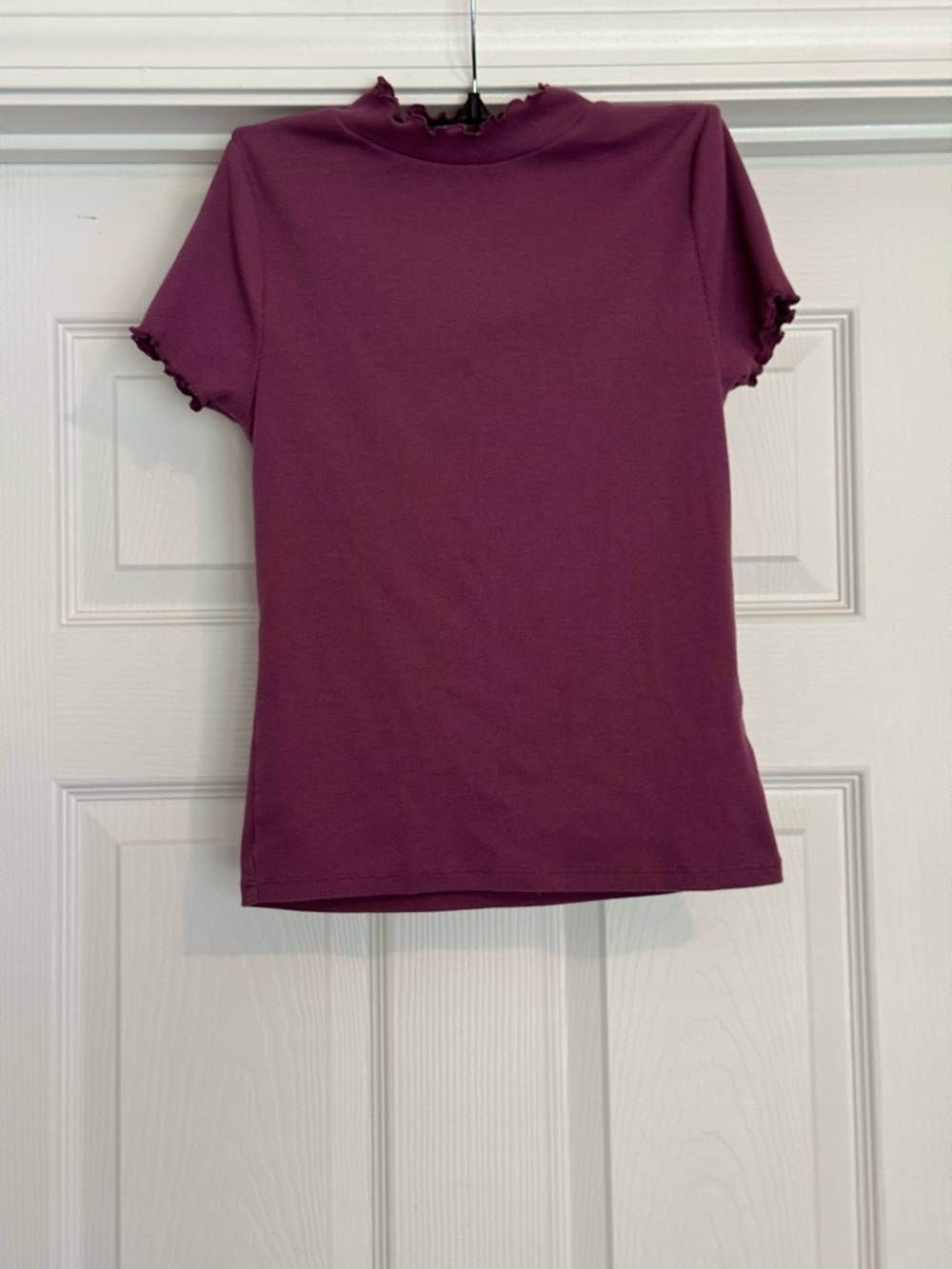 Women's Short Sleeve Lettuce Edge Top - Plum - Picture 4 of 4